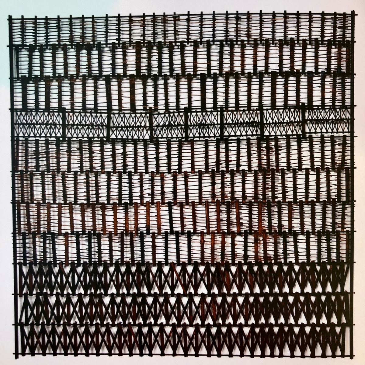 Grille, 1975, Matches and painted wood, 100x100cm